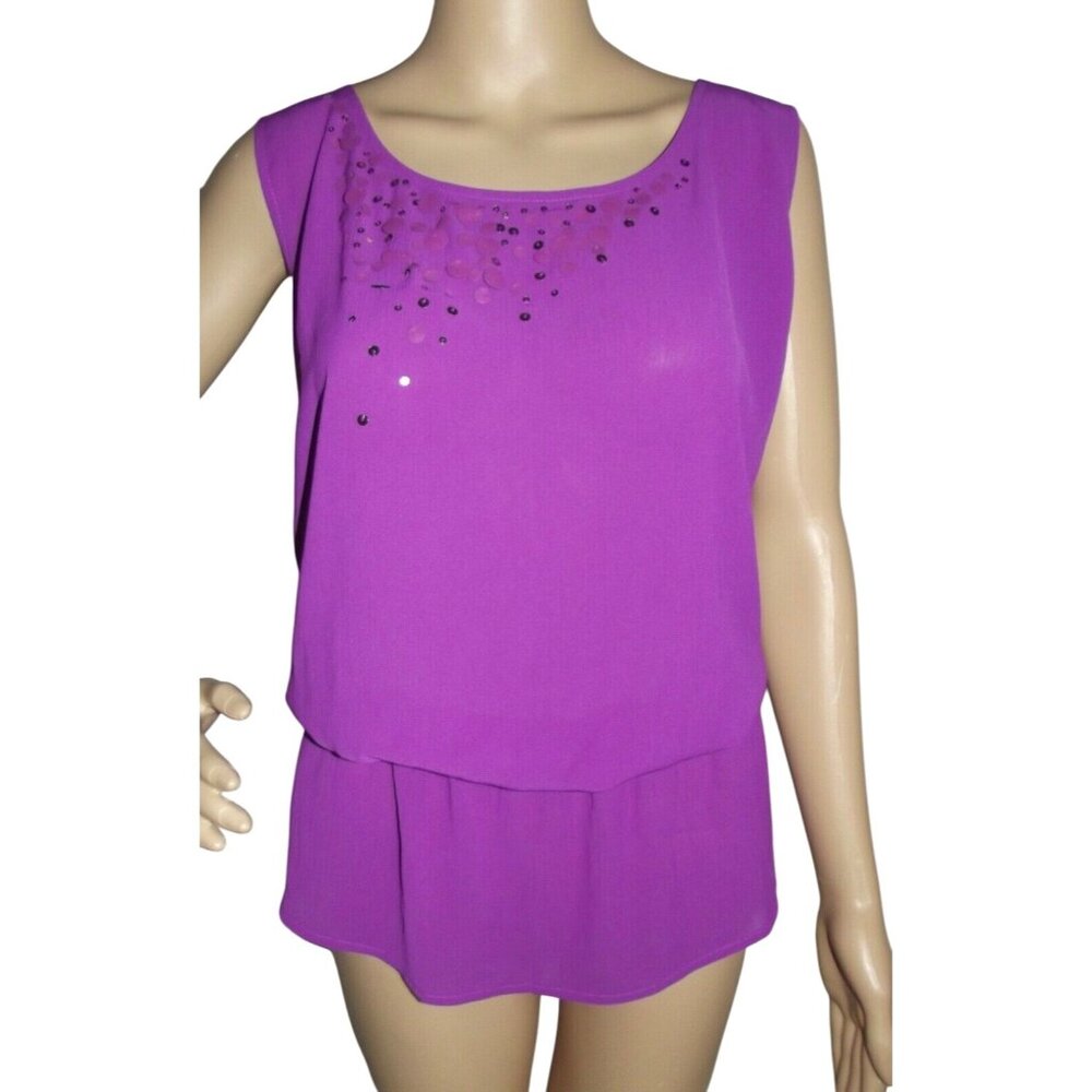 Lane Bryant Tank Blouse 16 Purple Sequin Sleeveless Blouson Shirt sequined top